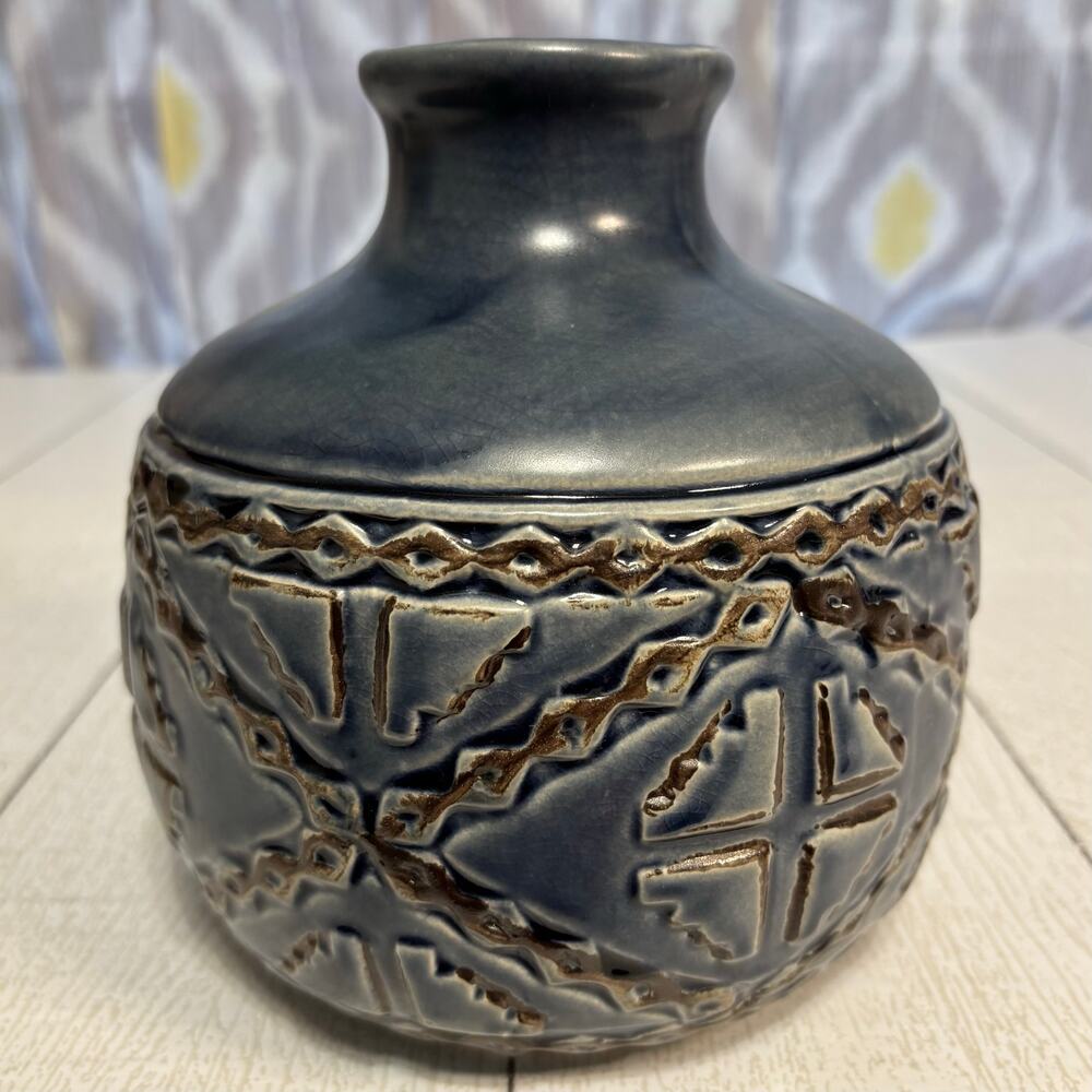 Blue Gray Geometric Design Vase
